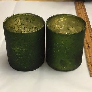 ⭐️10/10.00⭐️ Home Art Decor Candle Holders green w gold spelled glass inside
